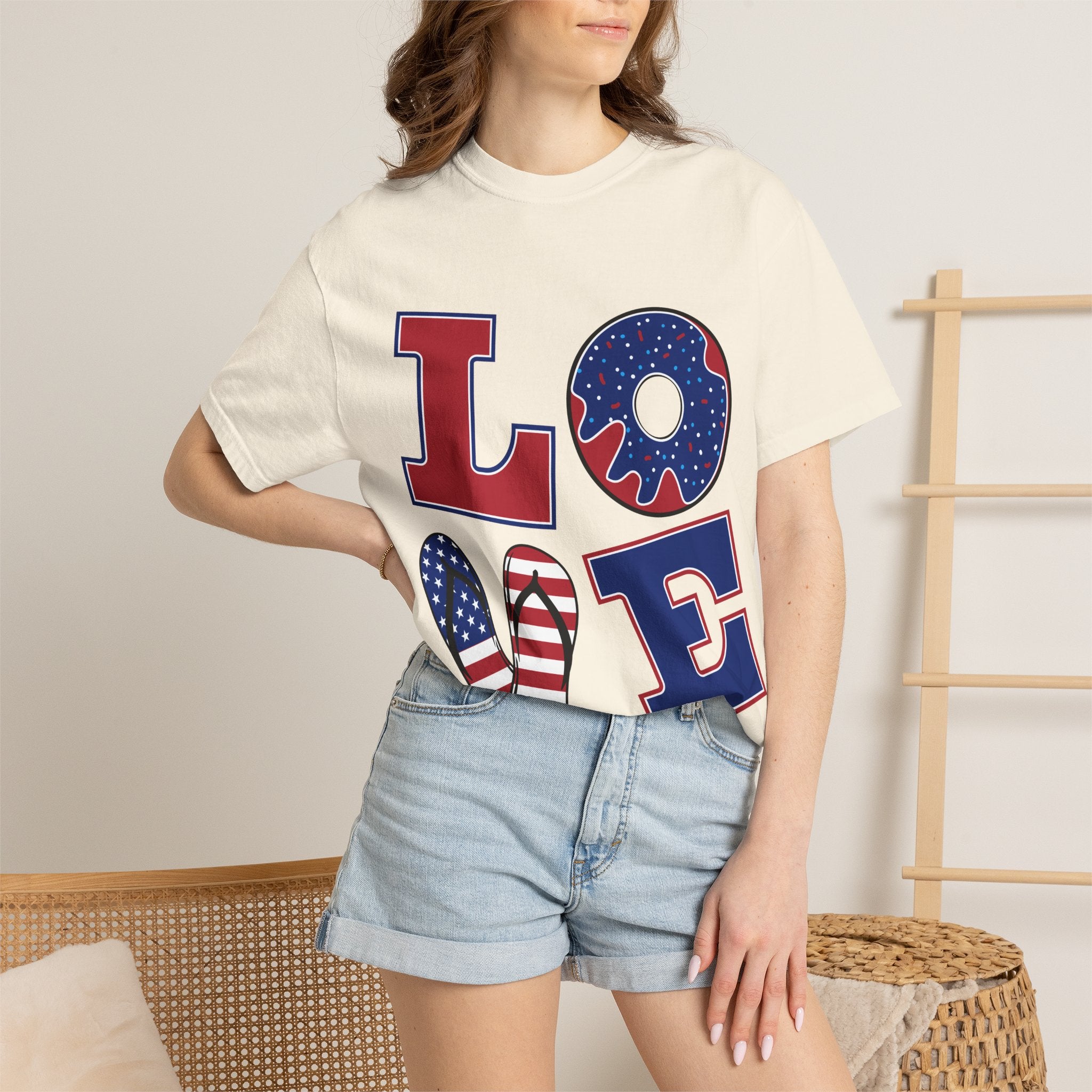 Patriotic "LOVE" T-Shirt — American Flag Donut & Popsicle 4th of July Tee