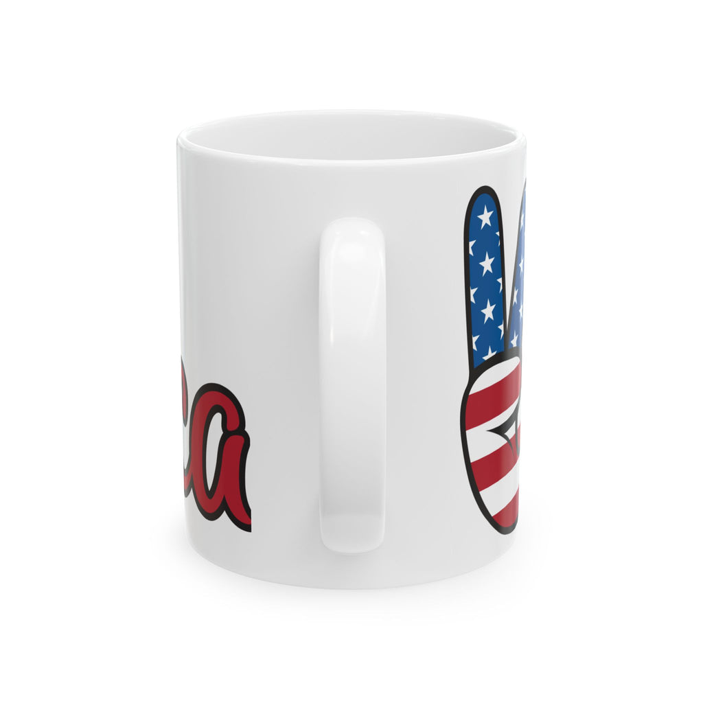 America Peace Sign Mug — Patriotic USA Flag Coffee Cup (11oz, 15oz)