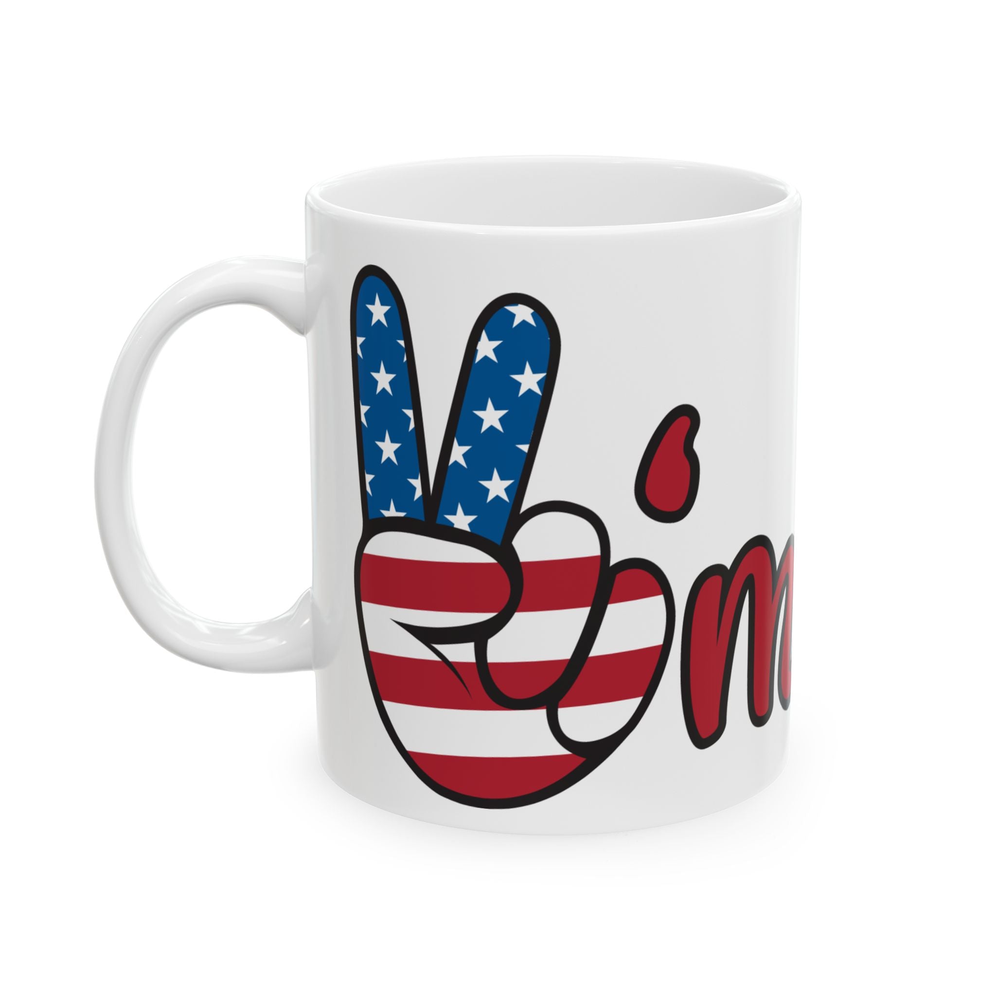 America Peace Sign Mug — Patriotic USA Flag Coffee Cup (11oz, 15oz)