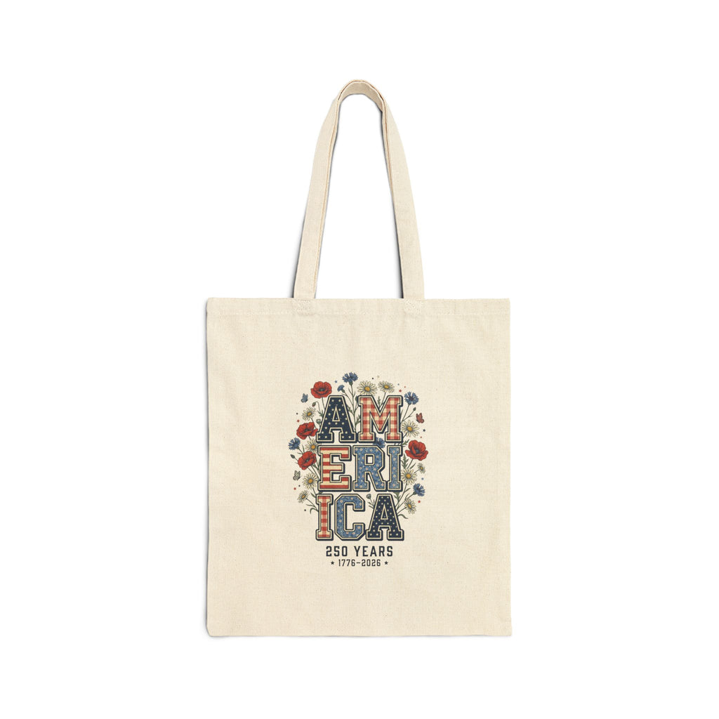Vintage Americana America Floral Tote | 4th of July Patriotic Canvas