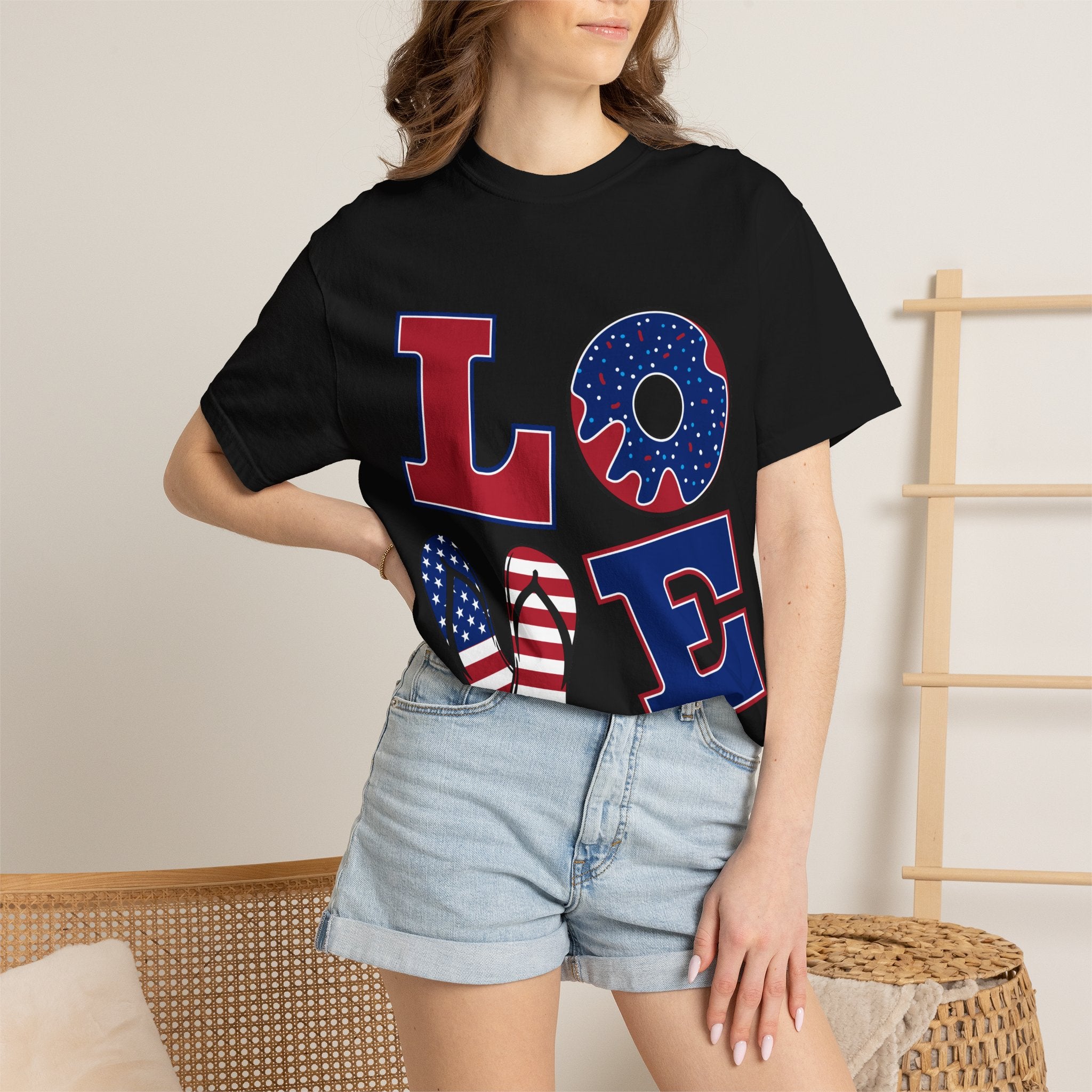 Patriotic "LOVE" T-Shirt — American Flag Donut & Popsicle 4th of July Tee