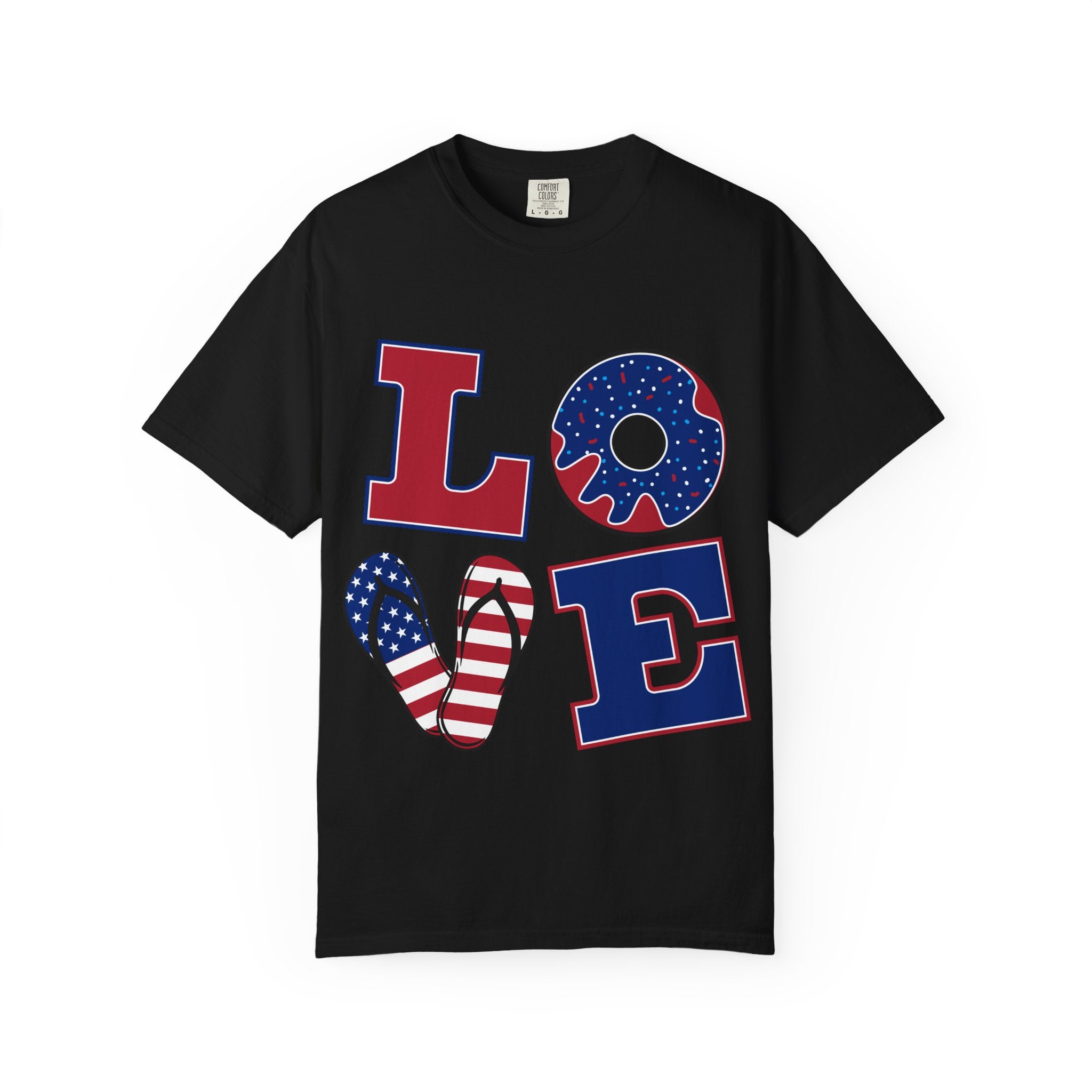 Patriotic "LOVE" T-Shirt — American Flag Donut & Popsicle 4th of July Tee