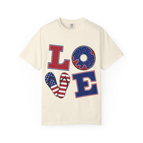 Patriotic "LOVE" T-Shirt — American Flag Donut & Popsicle 4th of July Tee
