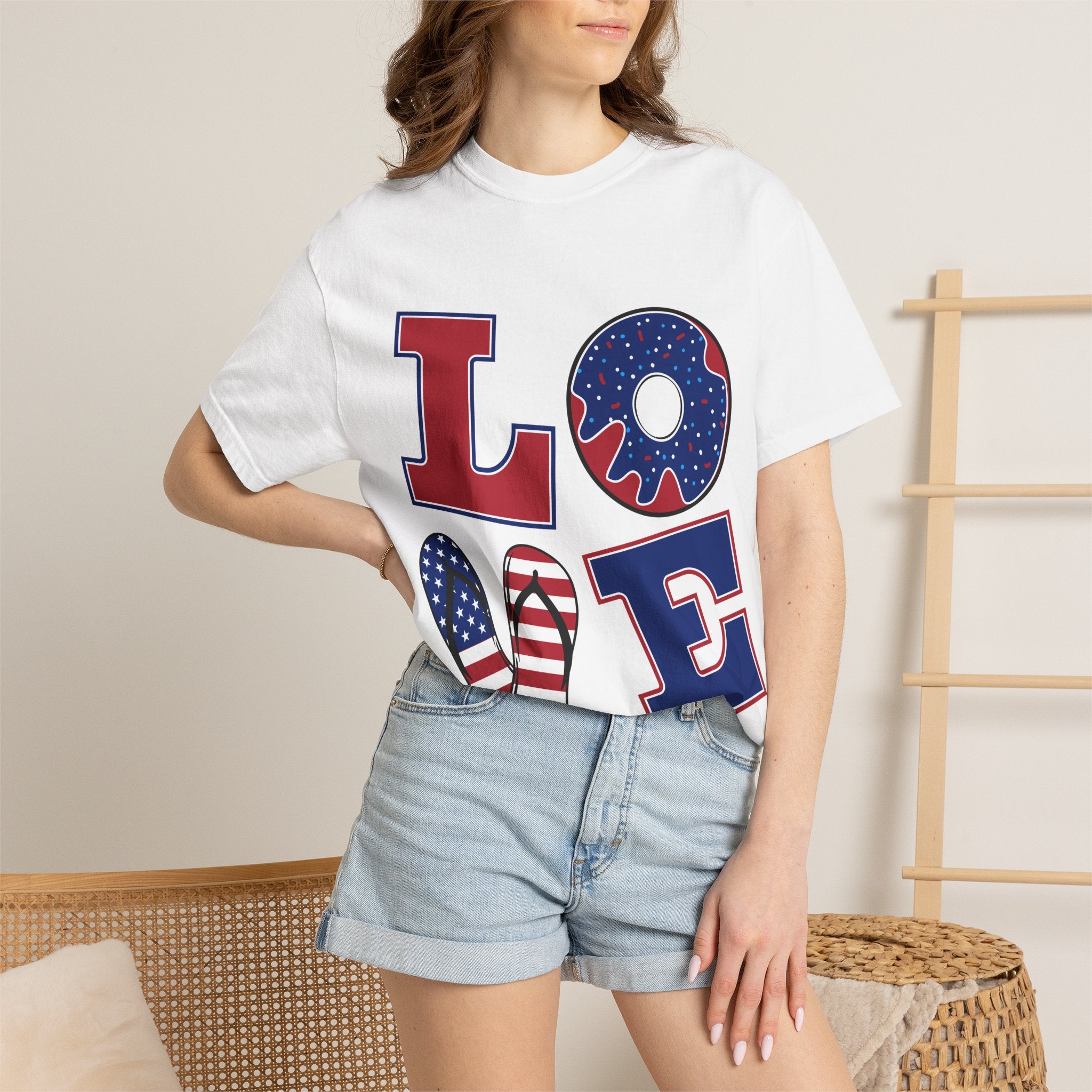Patriotic "LOVE" T-Shirt — American Flag Donut & Popsicle 4th of July Tee