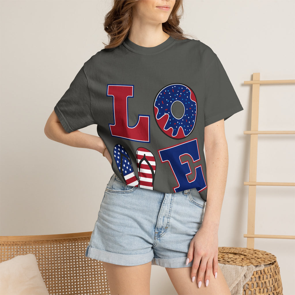 Patriotic "LOVE" T-Shirt — American Flag Donut & Popsicle 4th of July Tee