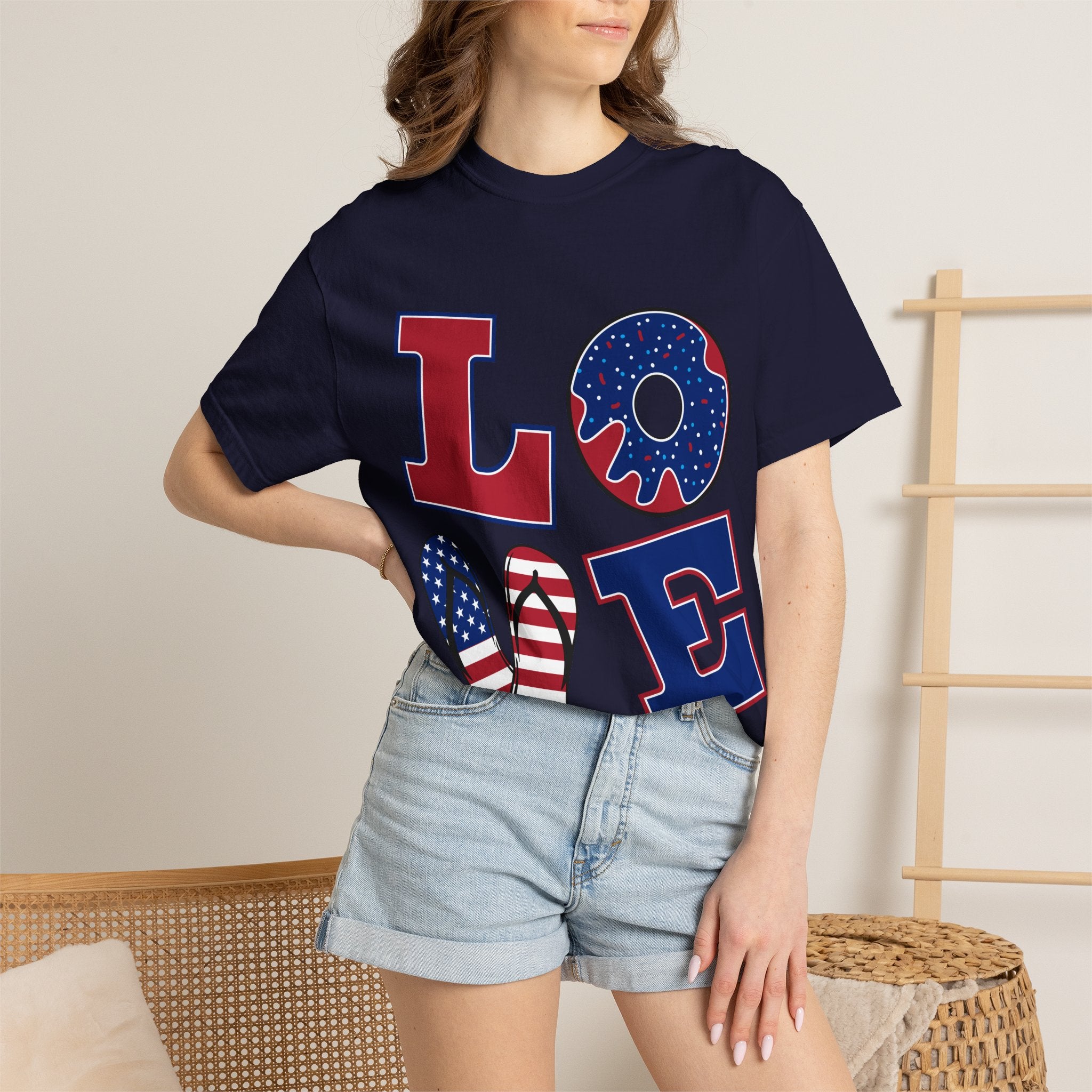 Patriotic "LOVE" T-Shirt — American Flag Donut & Popsicle 4th of July Tee
